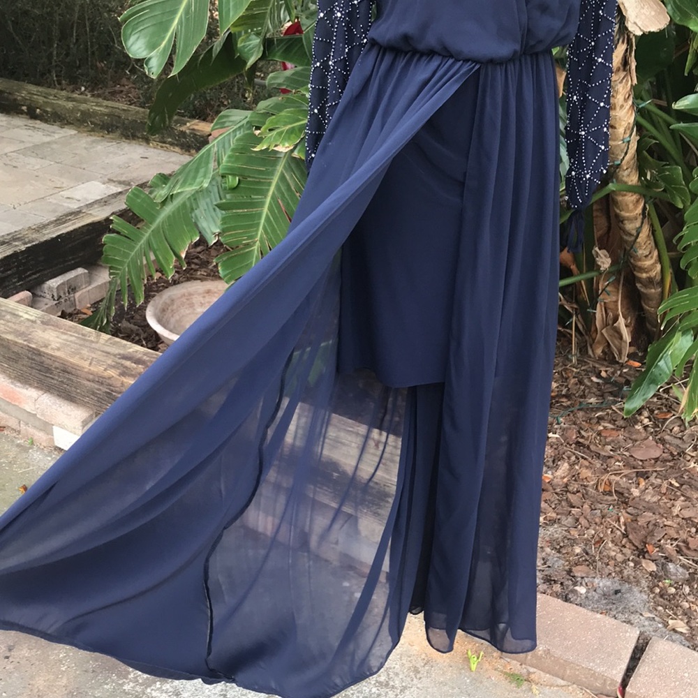 Betsy and Adam beaded sheer sleeve gown - Picture 6 of 13
